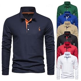 Men's Golf Shirt Golf Polos Shirts Casual Work Lapel Long Sleeve Basic Modern Color Block Embroidery Patchwork Embroidered Spring Fall Regular Fit Navy Blue