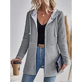 Women's Winter Jacket Coat Textured Jackets Athleisure Holiday Daily Wear Fall Winter Regular Coat Regular Fit Stylish Casual Jacket Long Sleeve Solid Color Dr