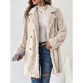 Women's Casual Jacket Warm Comfortable Daily Adjustable Open Front Turndown Fashion Solid Color Regular Fit Outerwear Long Sleeve Spring Fall Beige S M L XL 2X