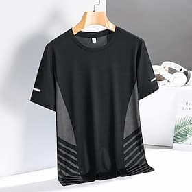 Men's T shirt Short Sleeve Crew Neck Tee Tshirt Muscle T-Shirt Short Sleeve Shirt Outdoor Quick Dry Workout Soft Summer Polyester Patchwork Black White Royal B