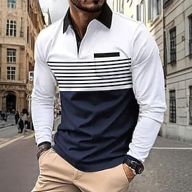 Homme Géométrique Polo Polos de Golf manche longue Polos Col Occasionnel Vacances Tenue de soirée Tenue Quotidienne Impression 3D Boutons Printemps Automne Hiv