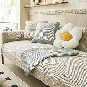 Cotton Quilted Sofa Cover Boho Geometric Pattern Sectional Couch Covers Non Slip Sofa Slipcover Furniture Protector for Dogs Pet