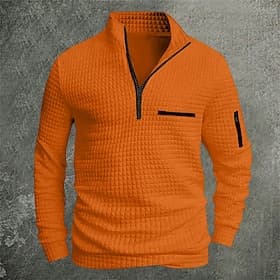Herren Waffel-Poloshirts Pullover Sport  Outdoor Alltagskleidung Viertelreißverschluss Langarm Mode Bequem Farbblock Reißverschluss Tasche Frühling  Herbst Nor
