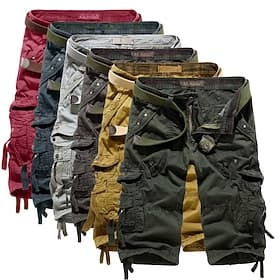 Men's Cargo Shorts Capri Pants Capri shorts Hiking Shorts Multi Pocket Plain Comfort Wearable Calf-Length Casual Daily Streetwear Sports Fashion ArmyGreen Wine
