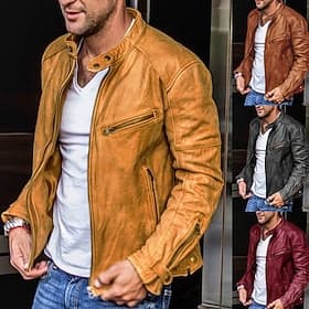 Per uomo Giacca in Ecopelle Giacca di transizione Giacca da Biker Giacca in pelle vintage Vacanza Quotidiano Antivento Caldo Tasca Autunno Inverno Semplice Mo