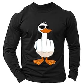 Mens Long Sleeve T-Shirt Black Funny Goose Middle Finger Graphic