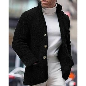 Men's Cardigan Sweater Dress Sweater Cropped  Sweater Ribbed Knit Regular Button Up Pocket Solid Color Stand Collar Fashion Classic Daily Wear Date Clothing Ap