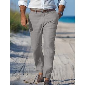 Hombre Pantalones de lino Pantalones pantalones de traje Pantalones de verano Pantalones de playa Pierna recta Plano Comodidad Exterior Casual Diario Ropa de c