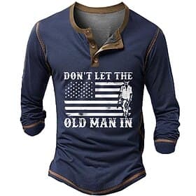 4th of July 2026 250th Memorial Day Men's 3D Print American Flag Henley Long Sleeve T-Shirt Outdoor Daily