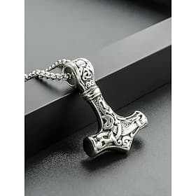 Men's Viking Thor's Hammer Pendant Necklace - Norse Mythology Jewelry, Stainless Steel Mjolnir for Casual and Cosplay
