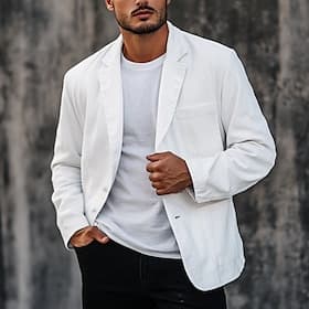Men's Lightweight Jacket Blazer Jacket Linen Blazer Formal Office Spring  Summer Cotton And Linen Solid Color Comfy Single Breasted Blazer White Beige