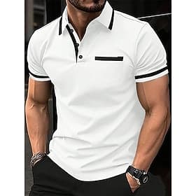 Homme POLO Polos boutonnés Casual Des sports Revers Manche Courte Mode basique Bloc de couleur Patchwork Poche Eté Standard Bleu marine Blanche Vin Bleu Gris P