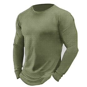 Men's Waffle Shirt Long Sleeve Shirt Long Sleeve Round Neck Fall  Winter Plain Plaid / Check Sportswear Casual Leisure Sports Going out Gym Black White Burgund