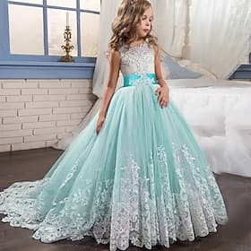 kinderkleidung Mädchen Blumenmädchen Kleid Kleid Ärmellos Hochzeit Party Schleife Elegant Vintage Spitze Tüll Maxi 4-13 Jahre Weiß Rosa Rote