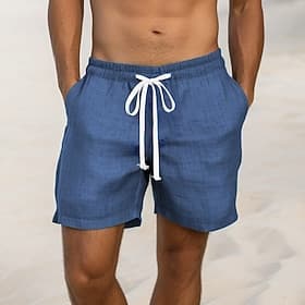 Men's Shorts Linen Shorts Summer Shorts Drawstring Elastic Waist Straight Leg Plain Comfort Breathable Above Knee Casual Daily Holiday Fashion Classic Style Bl