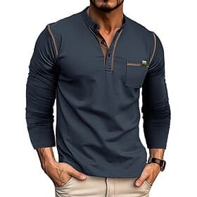 Men's T shirt Tee Henley Shirt Tee Tee Top Long Sleeve Shirt Color Block Henley Street Vacation Long Sleeve Patchwork Clothing Apparel Cotton Blend Fashion Des