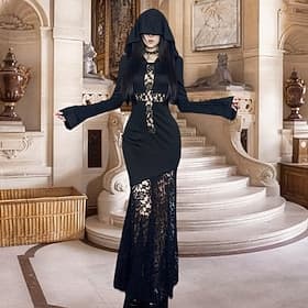 Punk  Gothic Cocktail Dress Vintage Dress Dress Masquerade Goth Girl Morticia Addams Fancy Dress Women's Masquerade Halloween Prom Festival Adults' Dress