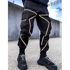 Men's Cargo Pants Trousers Casual Pants Drawstring Multi Pocket Reflective Strip Plain Comfort Soft Full Length Outdoor Daily Going out Fashion Streetwear Blac
