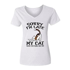 maglietta da donna casual gatto lettera stampa manica corta top regolari scollo a V quotidiano grigio chiaro estate sto bene