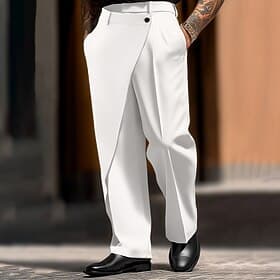 Homme Pantalons Dress Pants works Avec Poches Superposé Jambe Droite Uni Confort Doux Longueur complète Quotidien Extérieur Sortir Mode Streetwear Blanche Kaki