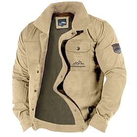 Men's Utility Jacket Cargo Jacket Outdoor Wearproof Multiple Pockets Spring   Fall Mountain Classic Casual Lapel Regular Khaki Army Green Dark Blue Jacket