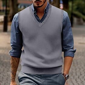 Men's Sweater Vest Dress Sweater Wool Sweater Pullover Sweater Jumper Knit Knitted Solid Color V Neck Stylish Vintage Style Back to School Clothing Apparel Spr