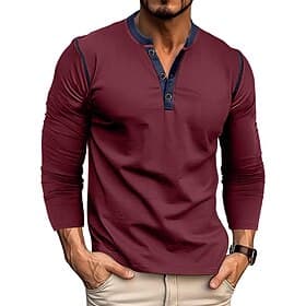 Men's T shirt Tee Henley Shirt Tee Tee Top Long Sleeve Shirt Color Block Henley Street Vacation Long Sleeve Patchwork Clothing Apparel Cotton Blend Fashion Des thumbnail 2