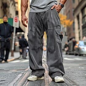 Homme Pantalons Cargo Pantalons Pantalon en velours côtelé Pantalon décontracté Avec Poches Taille Élastique Multi-poches Uni Confort Doux Longueur complète Ex