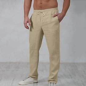 Homme Pantalons en Lin Pantalons Pantalon d'été Pantalons de Plage Cordon de serrage Taille Élastique Jambe Droite Uni Confort Extérieur Occasionnel Quotidien