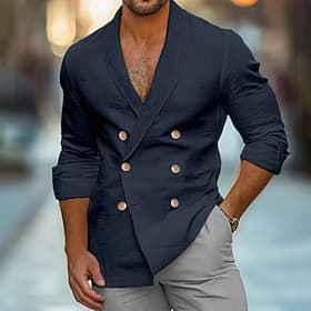 Men's Shirt Linen Shirt Summer Shirt Beach Shirt Solid Color Formal Party Evening Wear White Navy Blue Khaki Long Sleeve Shawl Collar Spring Fall Cross-Seaso