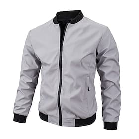 Men's Bomber Jacket Transition Jacket Going out Windbreaker Pocket Spring   Fall Plain Classic Stand Collar Regular Black Dark Blue Gray Jacket