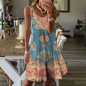 Women's Mini Dress Petite Dress Sundress Shift Dress Tank Dress Active Tropical Fashion Outdoor Vacation Going out Regular Fit Floral Sleeveless U Neck Pink Bl