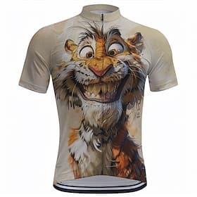 Herren Radtrikot Cartoon Tiger Kurzarm Fahhrad T-Shirt Oberteil mit 3 Gesäßtaschen Mountainbike MTB Straßenradsport Schnelltrocknend Frontreißverschluss Feucht