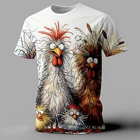 Men's Rooster Funny T Shirt Short Sleeve T shirt 3D Print Crew Neck Shirt Retro Vintage Casual Street Style Sports Outdoor Holiday Going out Black White Yellow