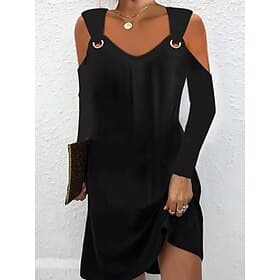 Women's Mini Dress Black Dress Cocktail Dress Formal Dresses Plain Dress Elegant Vintage Casual Street Date Loose Fit Plain Long Sleeve Off Shoulder Black Whit