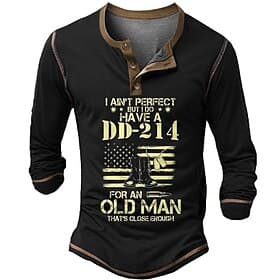 4th of July 2026 250th Memorial Day Men's 3D Print American Flag Henley Long Sleeve T-Shirt Outdoor Daily thumbnail 2