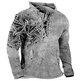 Men's Viking Warrior Graphic Prints Sweatshirt Pullover Long Sleeve Sweatshirt Standing Collar Streetwear Designer Basic 3D Print Sports  Outdoor Casual Daily