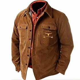 Men's Solid Color Cowboy Corduroy Shirt Shirt Jacket Overshirt Long Sleeve Vintage Tribal Dailywear Fall  Winter Turndown Collared Shirts Buttons 3D Print 2 Po