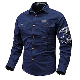 Men's Eagle Work Shirt Western Shirt Cargo Shirt Long Sleeve Casual Tactical Sports  Outdoor Going out Winter Spring   Fall Turndown Print Black Grey Black Whi