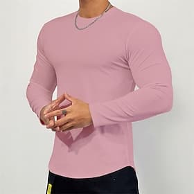 Men's Solid Colored Athletic Shirt Gym Shirt Fitness Shirt Padded Compression Shirt Spring Fall Long Sleeve Casual Athleisure Soft Breathable Gym Workout Runni