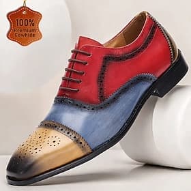 chaussures oxford en cuir de vachette de qualité supérieure pour hommes – chaussures habillées à lacets brogue multicolores avec design à bout d'aile