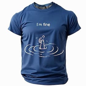 Men's Short Sleeve Graphic T-Shirt I'm Fine Sinking Thumbs Up Humorous Tee Relatable Lifestyle Design