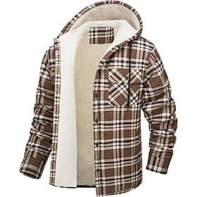 Men's Shirt Jacket Hoodied Jacket Shacket Flannel Fleece Jacket Outdoor Daily Wear Warm Pocket Hooded Fall Winter Plaid Checkered Fashion Streetwear Lapel Regu