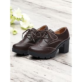 Women's Light Blue Lace-Up Brogue Chunky Heel Oxford Shoes – Vintage-Inspired Platform Heels for Casual and Office Wear