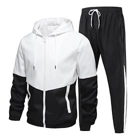 Men's Tracksuit Sweatsuit Drawstring Pocket Color Block Hoodie and Pants Athletic Clothing Set Spring Fall Black Army Green Gym Workout Jogging Running Soft Br