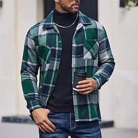 Men's Shirt Flannel Shirt Overshirt Plaid Casual Daily Black Red Green Long Sleeve Winter Spring   Fall Clothing Apparel
