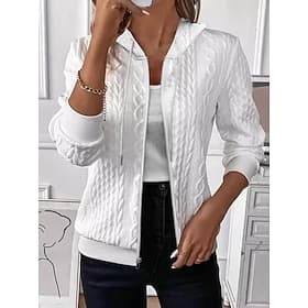 Women's Casual Jacket Textured Jackets Adjustable Solid Color Casual / Daily Stylish Regular Fit Outerwear Long Sleeve Spring Black S