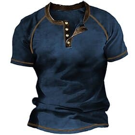 Herren T Shirt Henley Hemd Cooles Hemd Kurze Ärmel Einfach Designer Basic Moderne zeitgenössische Vintage-Stil Henley Urlaub Straße Ausgehen Sommer Marinenblau