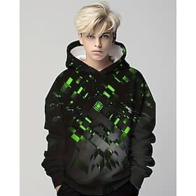 Boys 3D Graphic Geometric Hoodie Long Sleeve Spring Fall Fashion Streetwear Kids 4-12 Years Hooded Outdoor Casual Daily Regular Fit
