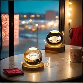 Glowing Planetary Galaxy Crystal Ball Night Lights USB Power Warm White Bedside Light Christmas Kid Gift Night Lamp